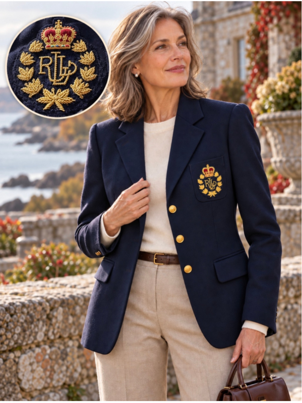 VTG Lauren Ralph Lauren Petite 12P Navy Wool Blazer Crown Crest Gold Buttons USA